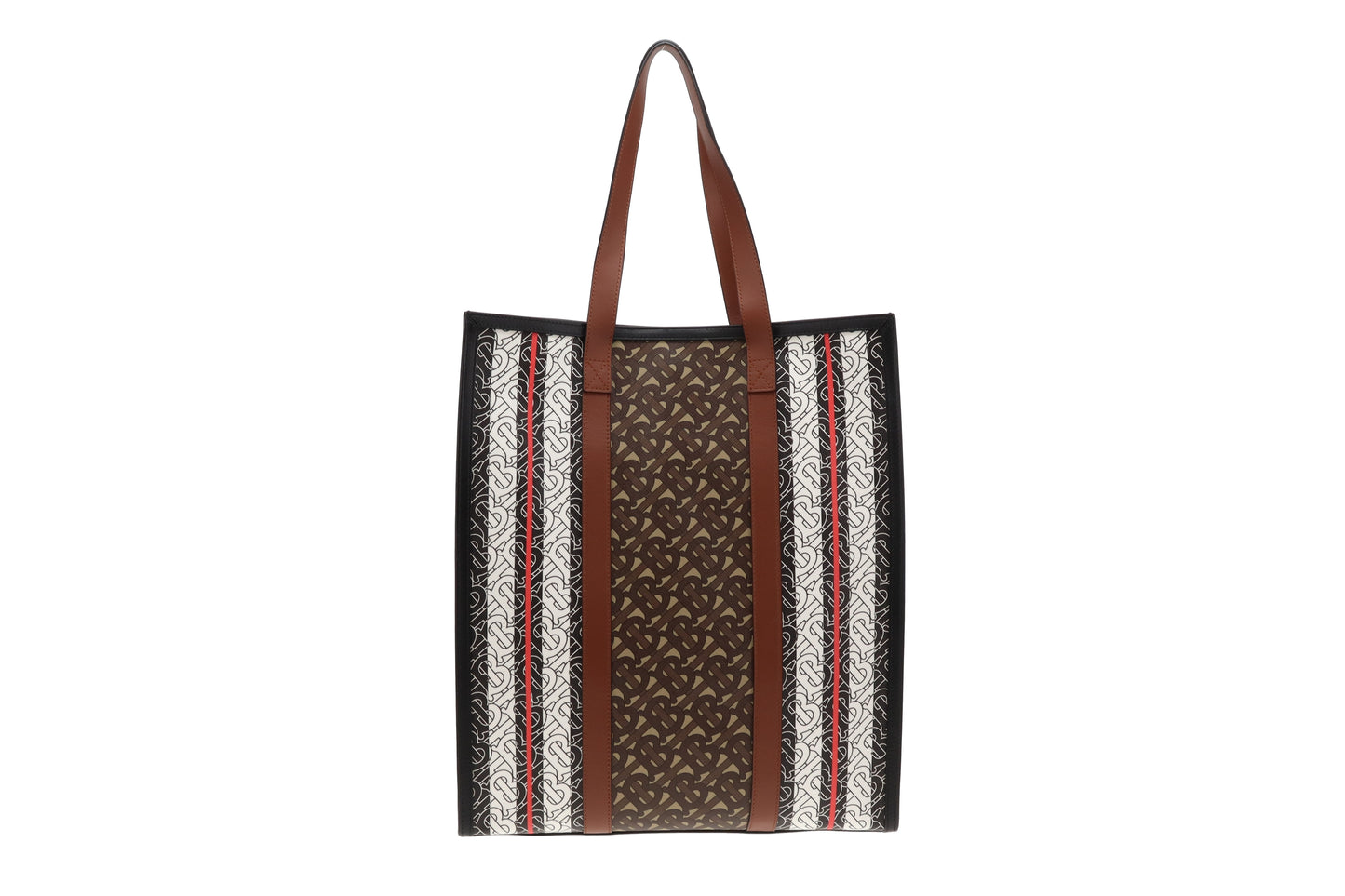 Burberry Bridle Print Brown Monogram E-Canvas Stripe Tote with Strap