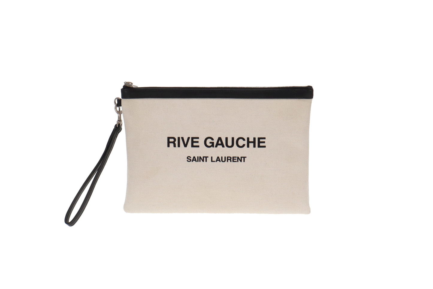 Saint Laurent Beige Canvas Rive Gauche Zippered Pouch