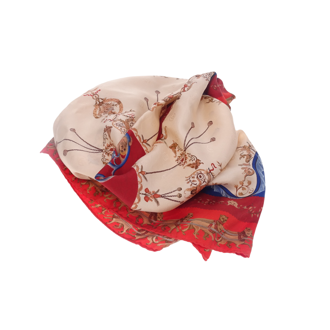 Gucci Red/Navy/Cream Dog and Cherub Scarf