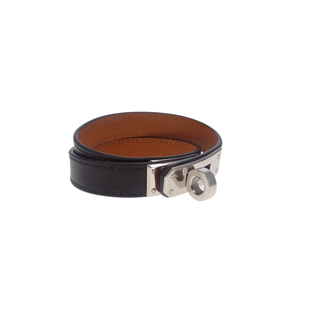 Hermes Black Leather Double Tour Kelly Bracelet