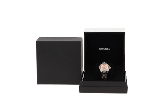 Chanel J12 Rose Gold Tone Dial Quartz Movement With Diamond Bezel H2563