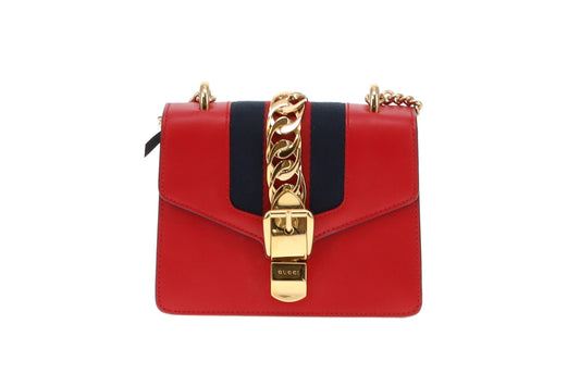 Gucci Red Leather Mini Sylvie Chain Bag