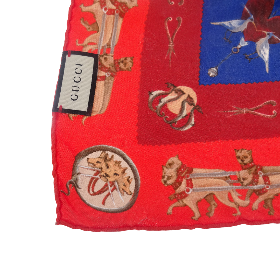 Gucci Red/Navy/Cream Dog and Cherub Scarf