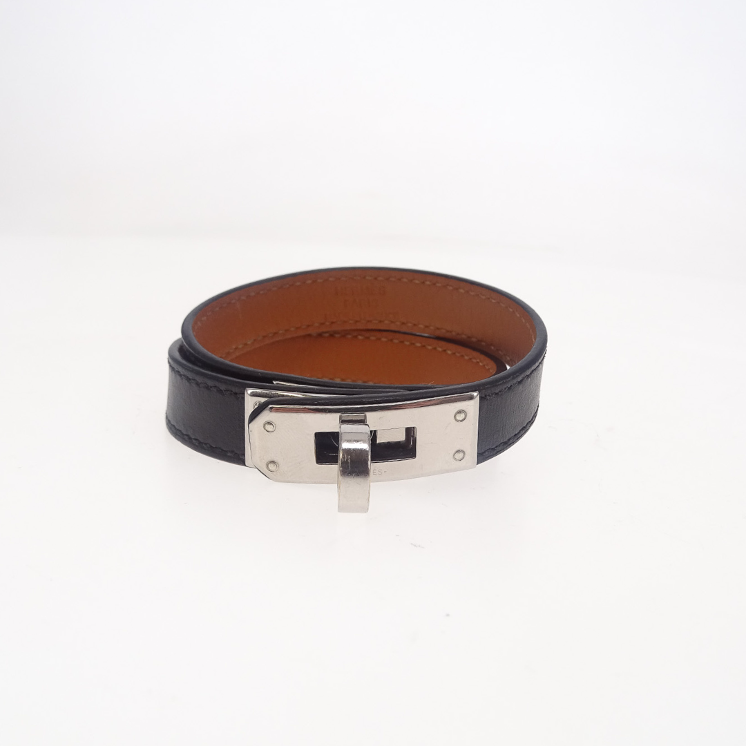 Hermes Black Leather Double Tour Kelly Bracelet