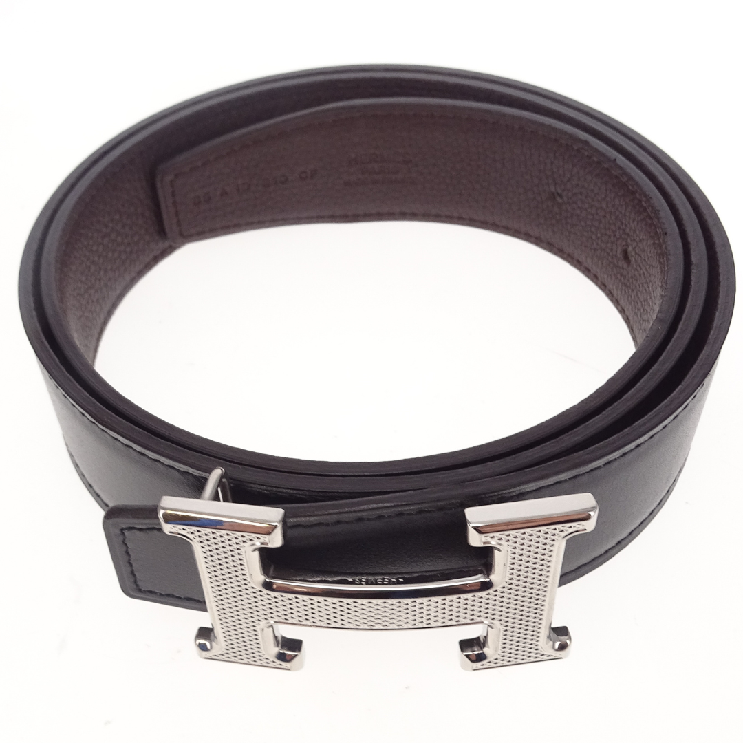 Hermes Noir and Ebene 32mm Reversible with H Guillochee Belt Buckle 2017 85cm