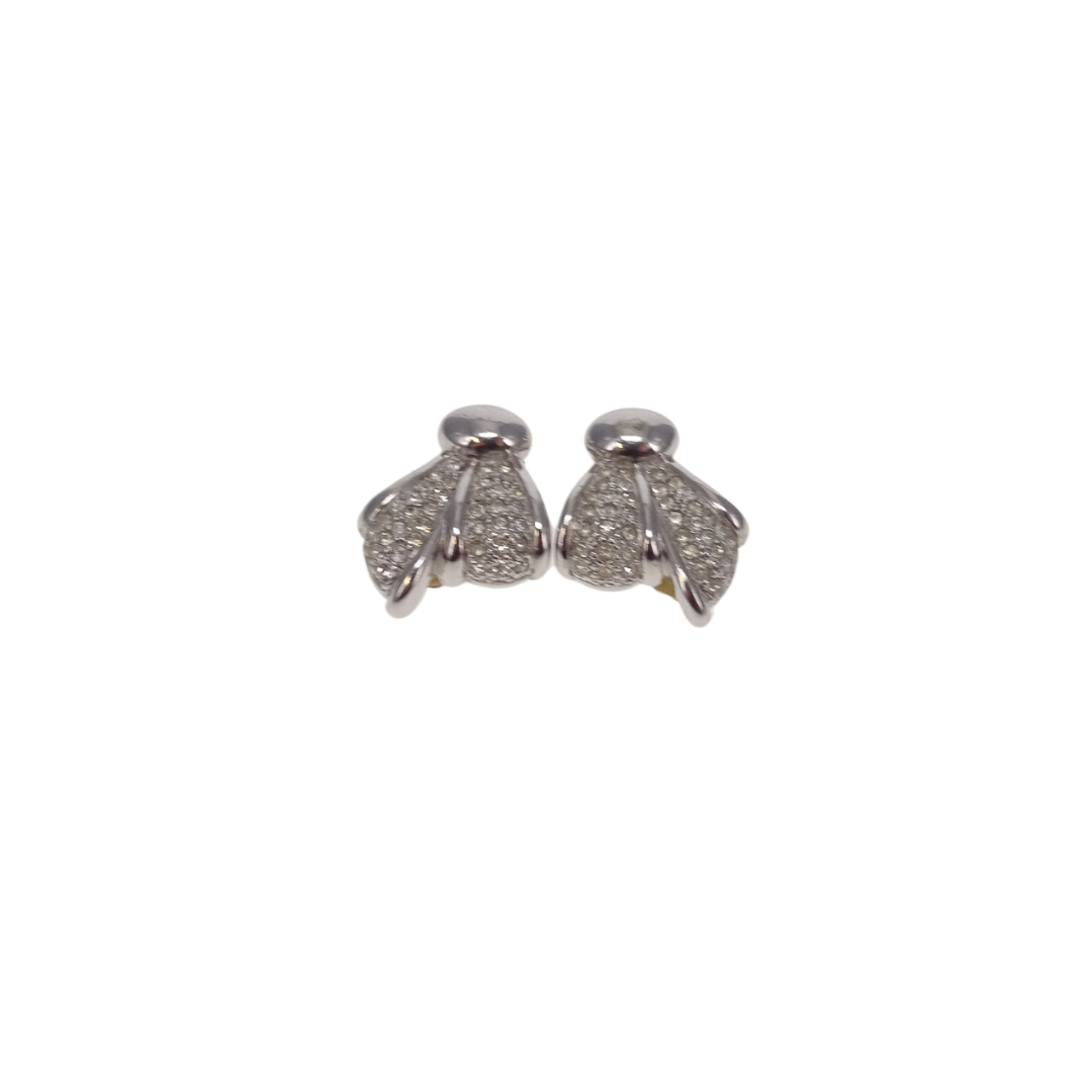 Christian Dior Vintage Silvertone Clip On Earrings With Costume Stones