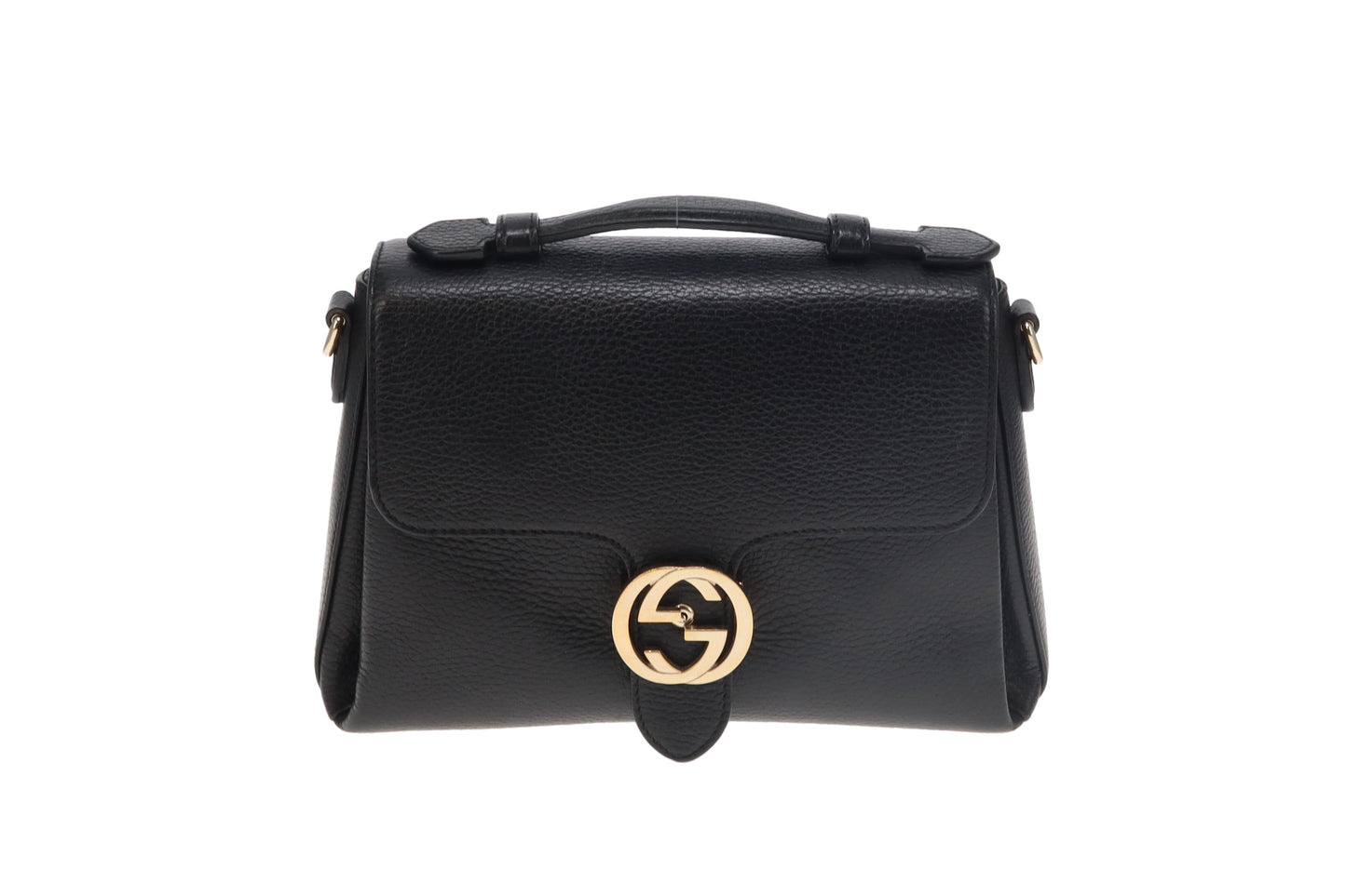 Gucci Interlocking G Top Handle Bag Black Grained Leather GH