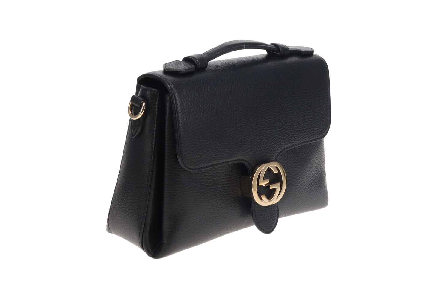 Gucci Interlocking G Top Handle Bag Black Grained Leather GH