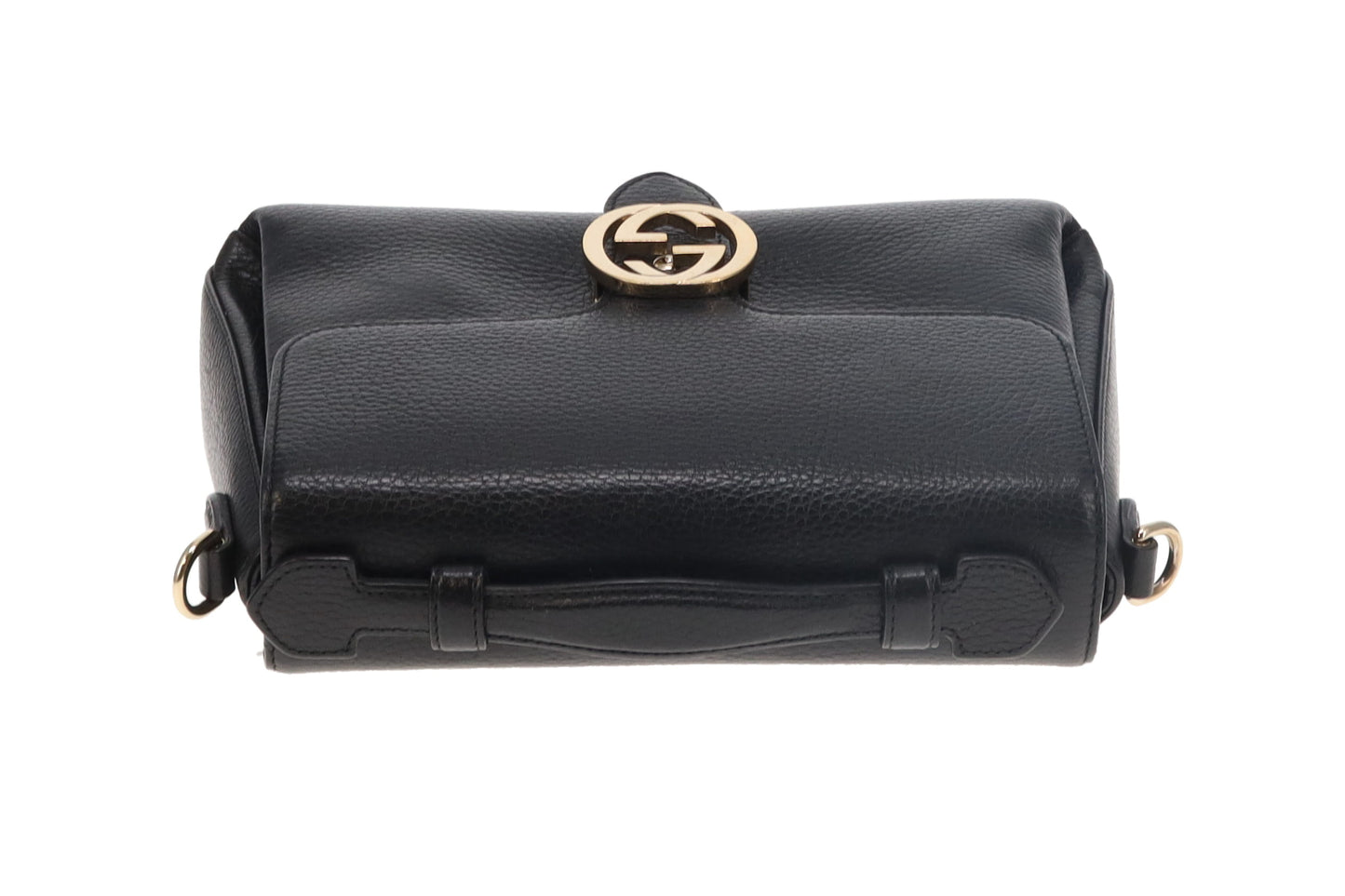 Gucci Interlocking G Top Handle Bag Black Grained Leather GH