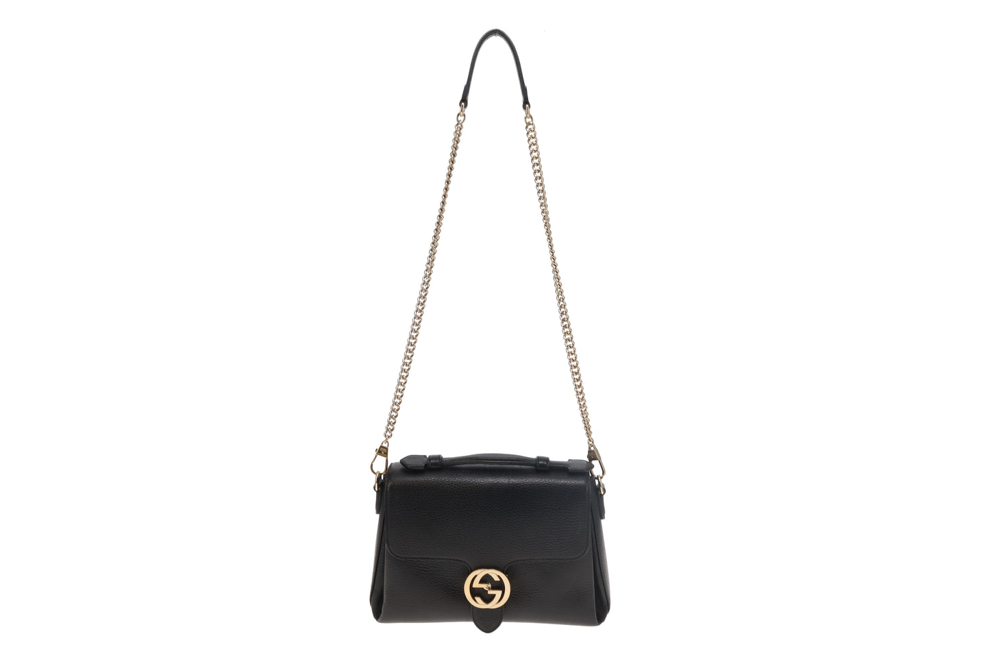 Gucci Interlocking G Top Handle Bag Black Grained Leather GH