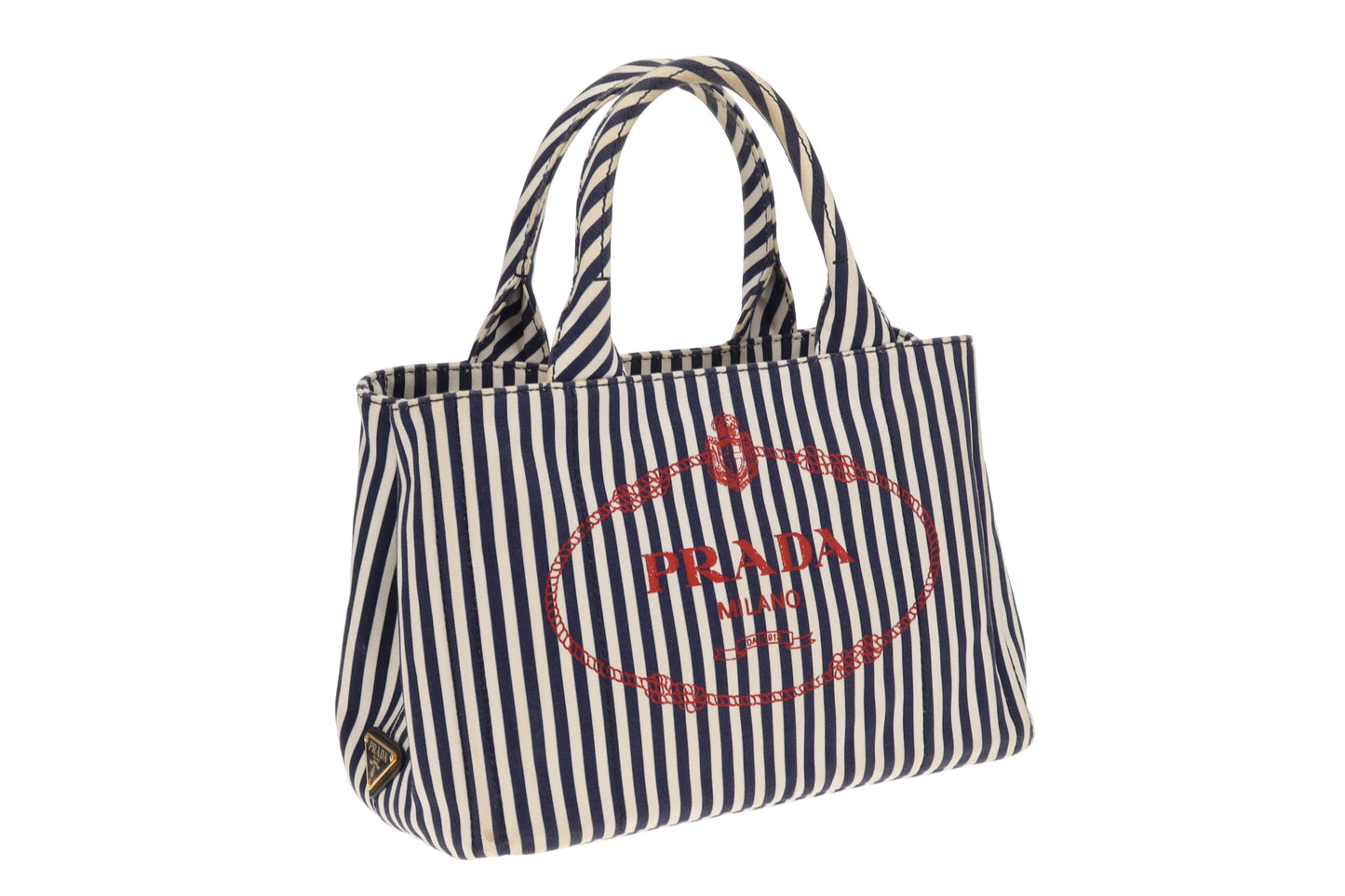 Prada Canapa Stampata Bluette Striped Small Tote With Strap