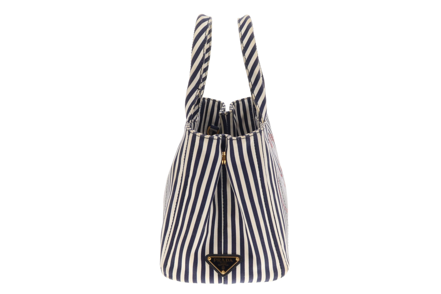 Prada Canapa Stampata Bluette Striped Small Tote With Strap