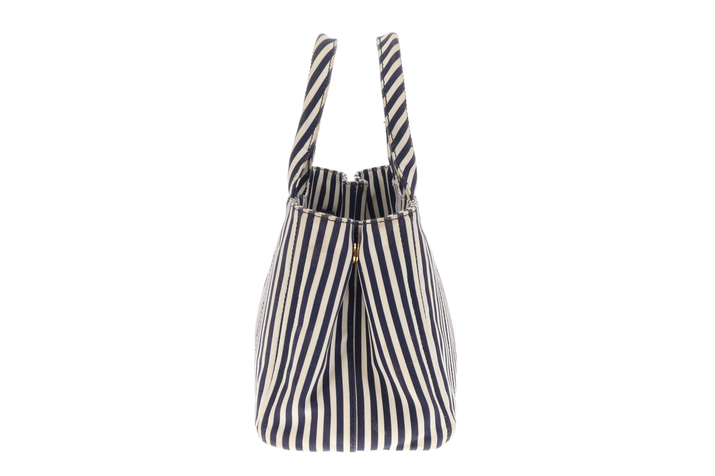 Prada Canapa Stampata Bluette Striped Small Tote With Strap