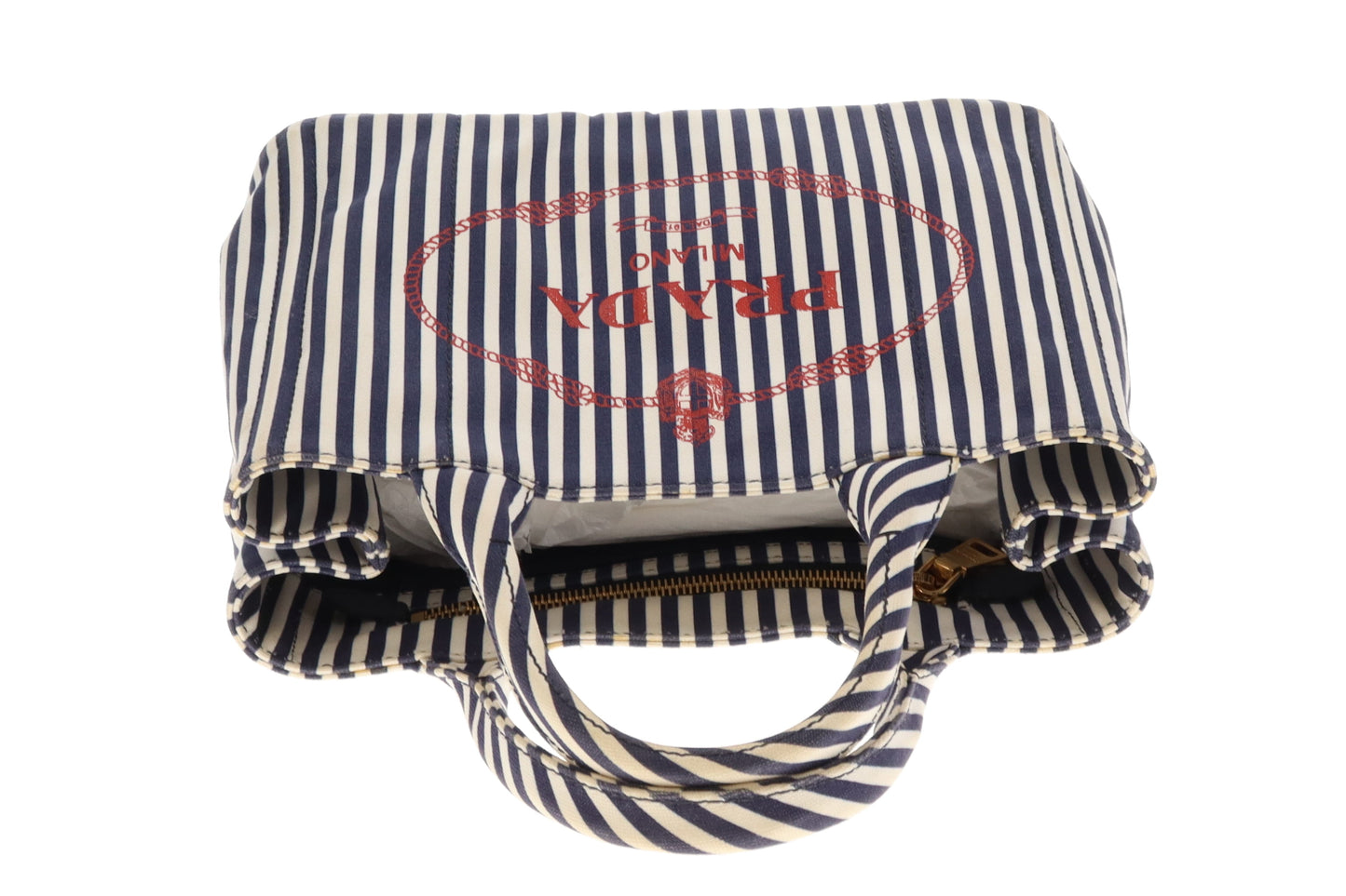 Prada Canapa Stampata Bluette Striped Small Tote With Strap