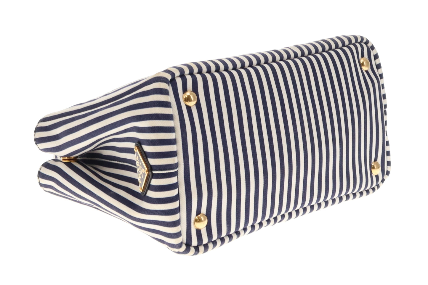 Prada Canapa Stampata Bluette Striped Small Tote With Strap