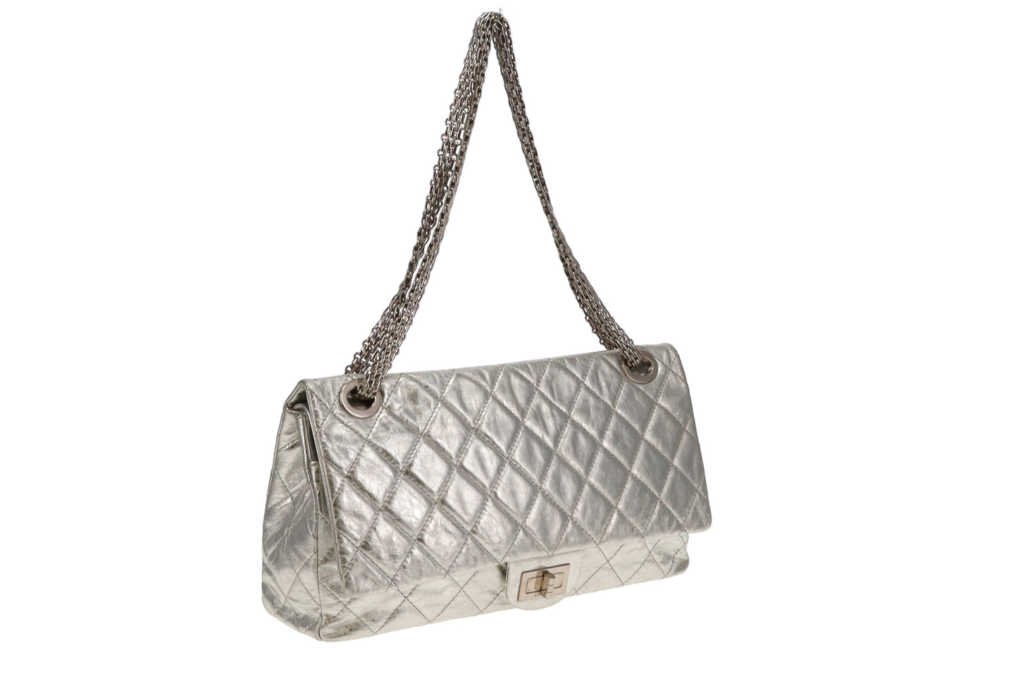 Chanel Silver Metallic Aged Calfskin 2.55 Reissue 228 Maxi Double Flap 2006/08