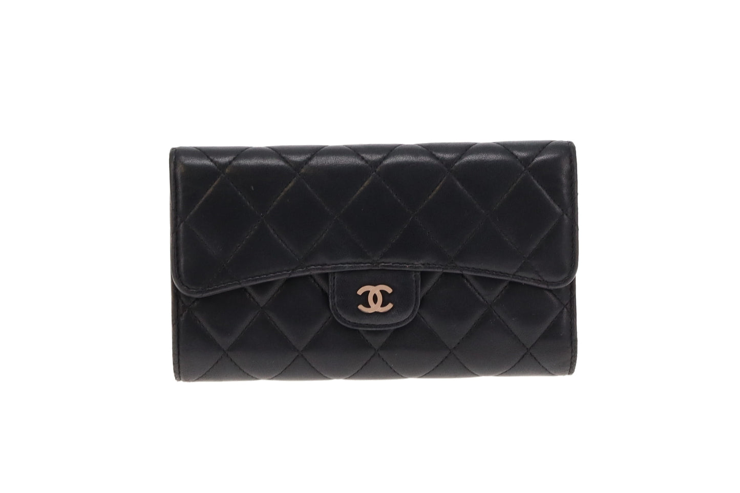 Chanel Classic Lambskin Wallet Black With Beige Interior