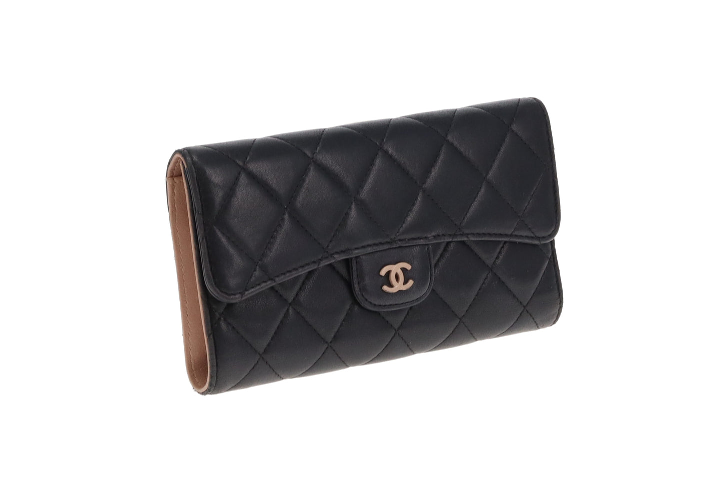 Chanel Classic Lambskin Wallet Black With Beige Interior