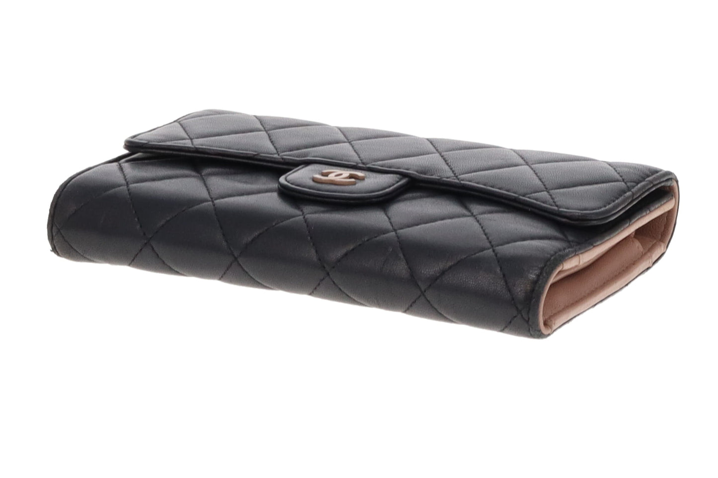 Chanel Classic Lambskin Wallet Black With Beige Interior