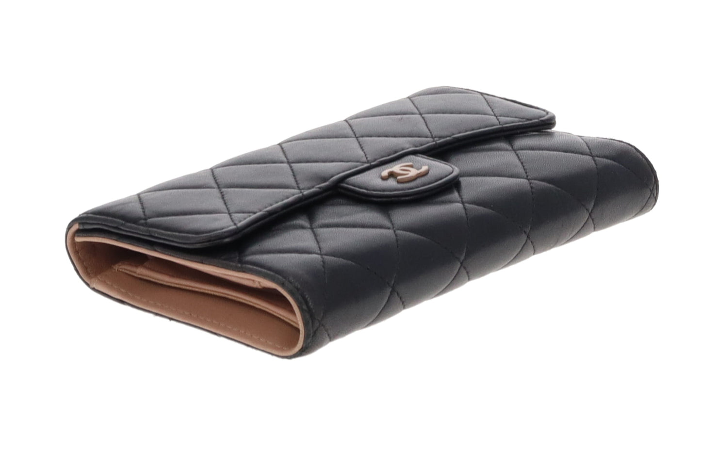 Chanel Classic Lambskin Wallet Black With Beige Interior