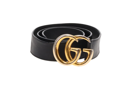 Gucci Black Leather GHW 4cm GG Belt 80cm