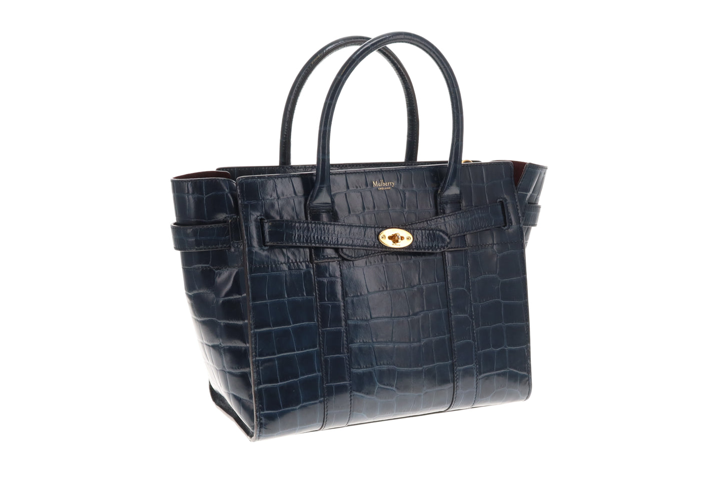 Mulberry Navy Croc Embossed Small Zipped Bayswater