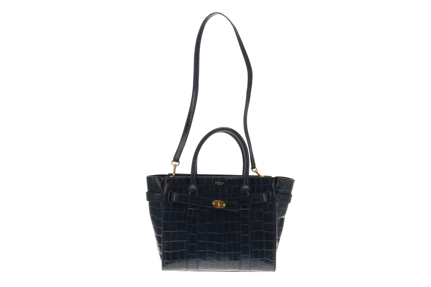 Mulberry Navy Croc Embossed Small Zipped Bayswater