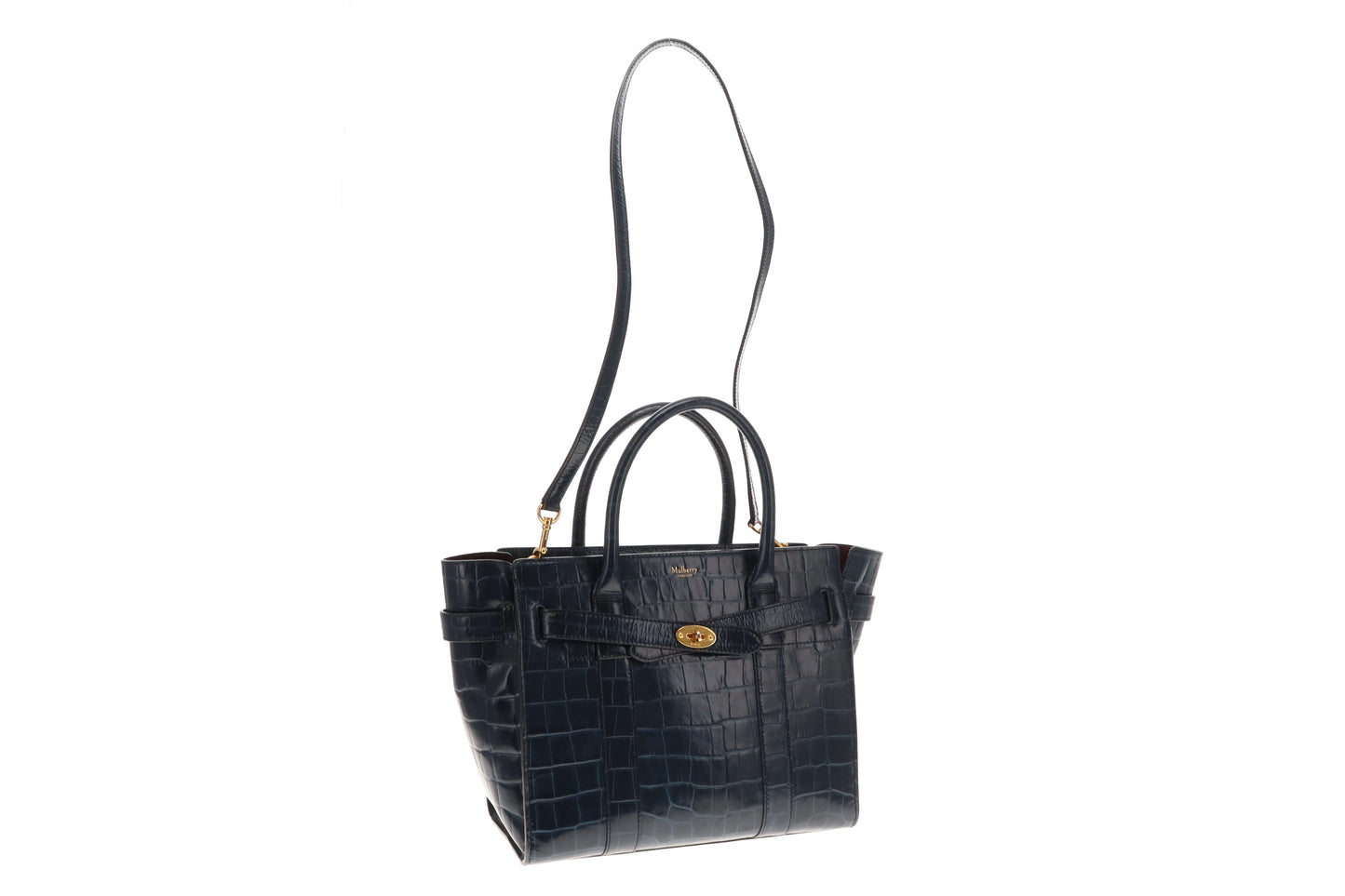 Mulberry Navy Croc Embossed Small Zipped Bayswater