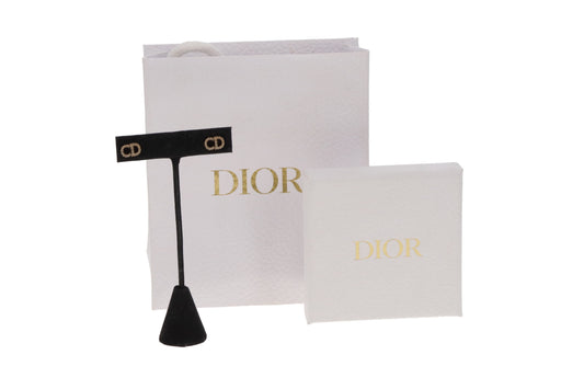 Dior Petit CD Mini Stud Gold Finish Metal and Silver Tone Crystals RRP 350