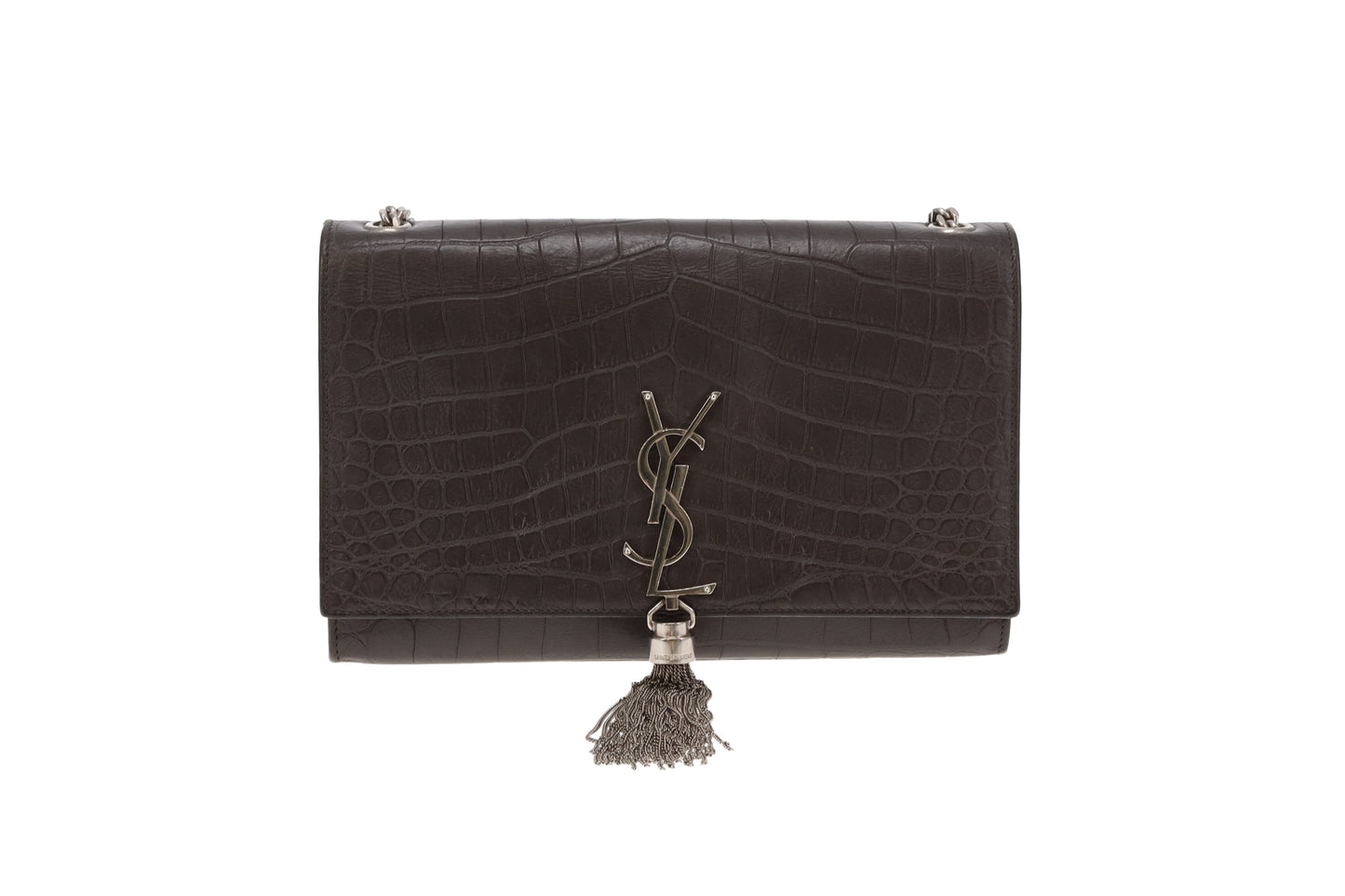 Saint Laurent Grey Crocodile Embossed Medium Kate Tassel