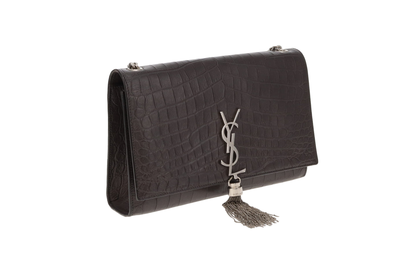 Saint Laurent Grey Crocodile Embossed Medium Kate Tassel