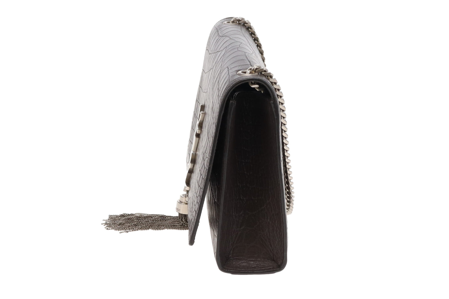 Saint Laurent Grey Crocodile Embossed Medium Kate Tassel