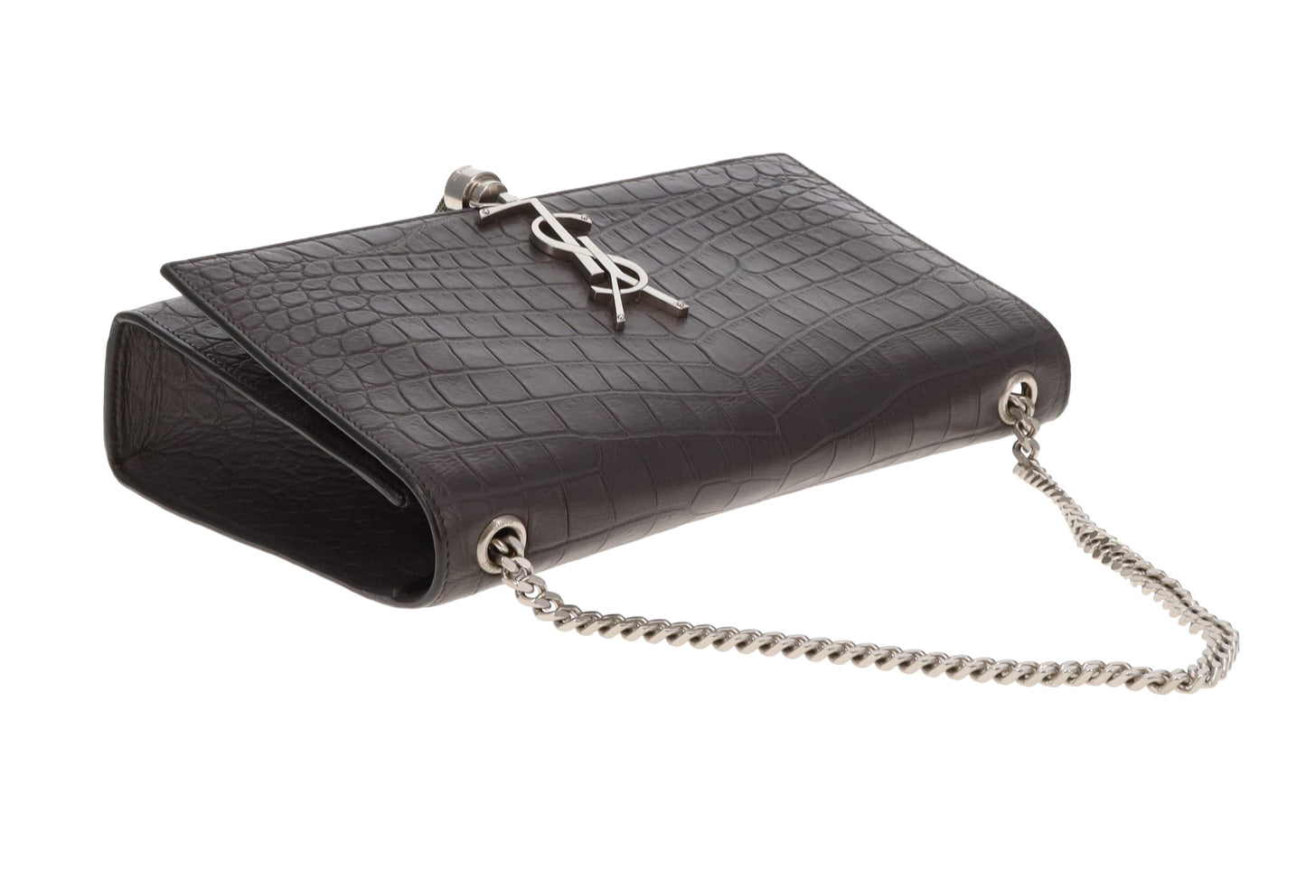 Saint Laurent Grey Crocodile Embossed Medium Kate Tassel