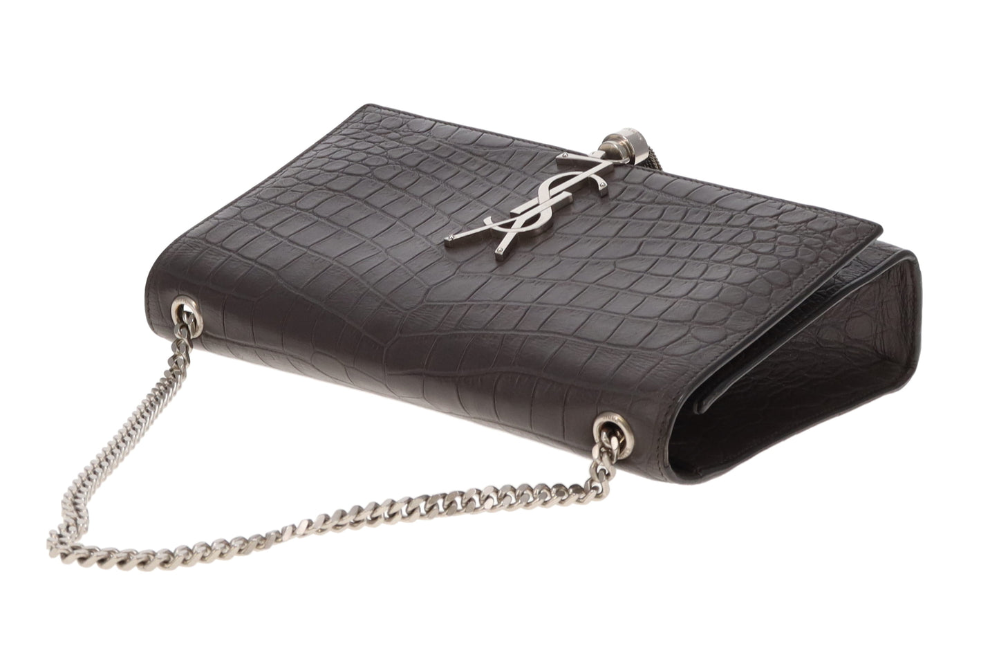 Saint Laurent Grey Crocodile Embossed Medium Kate Tassel