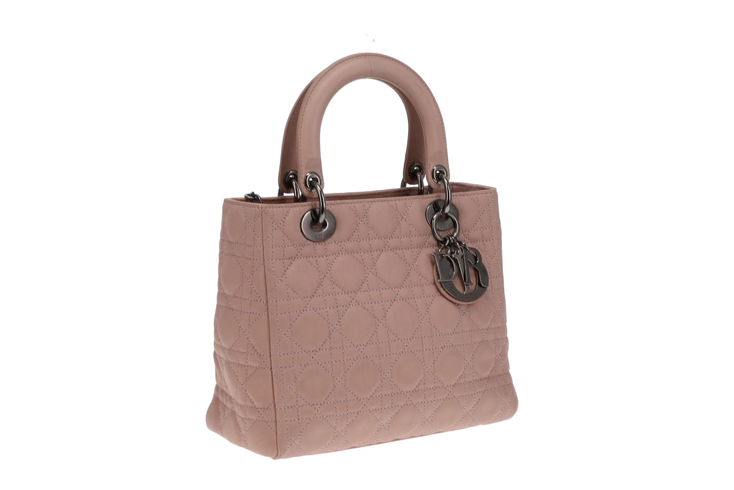 Dior Blush Leather and Metallic Cannage Stitching Medium Lady Dior with Strap 2011