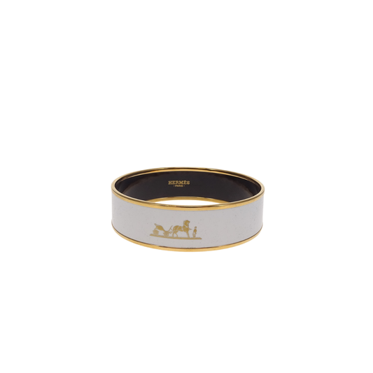 Hermes Enamel Heritage Bangle in White Enamel And Gold Tone Metal 70