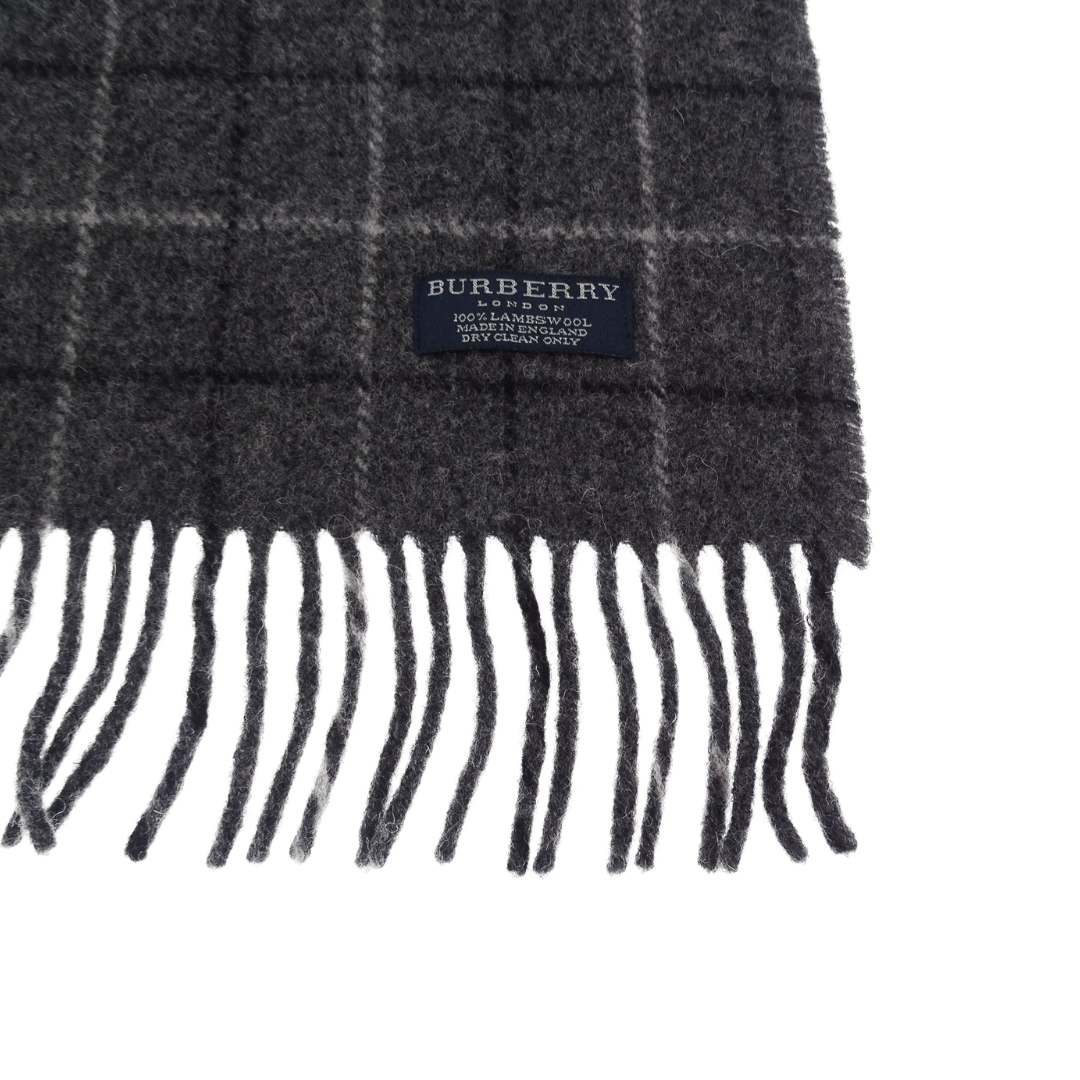 Burberry Grey Check 100% Wool Vintage Scarf