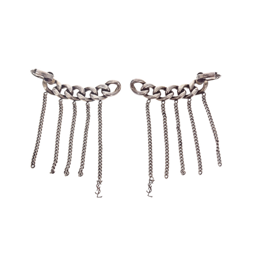 Saint Laurent Gunmetal Cascading Chain Ear Climbers