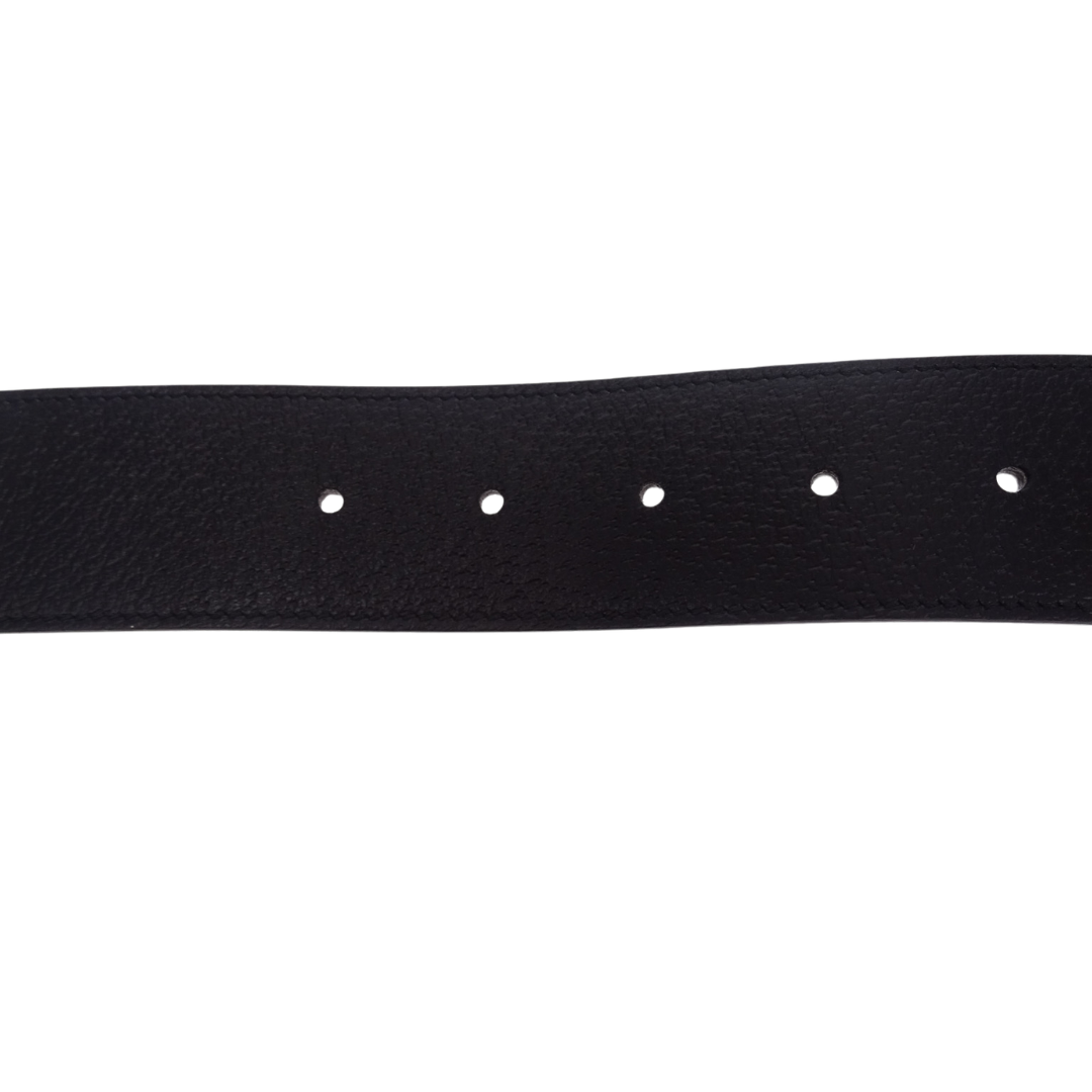 Gucci Black Textured Leather Double G Wide Belt 85cm