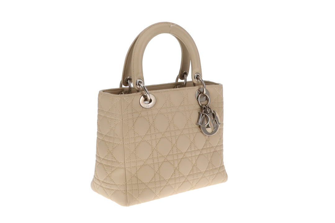 Dior Beige Cannage Calfskin Medium Lady Dior With Strap 2007