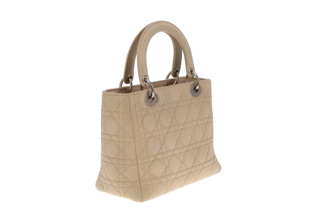 Dior Beige Cannage Calfskin Medium Lady Dior With Strap 2007