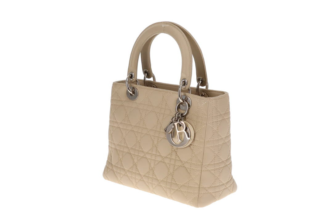 Dior Beige Cannage Calfskin Medium Lady Dior With Strap 2007