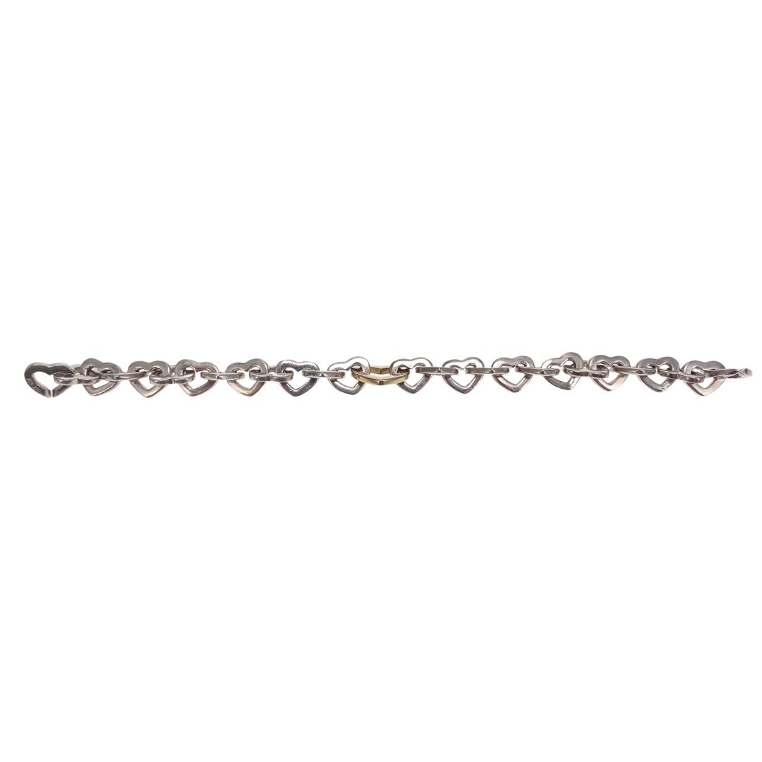 Tiffany & Co Sterling Silver and 18k Gold Heart Link Bracelet