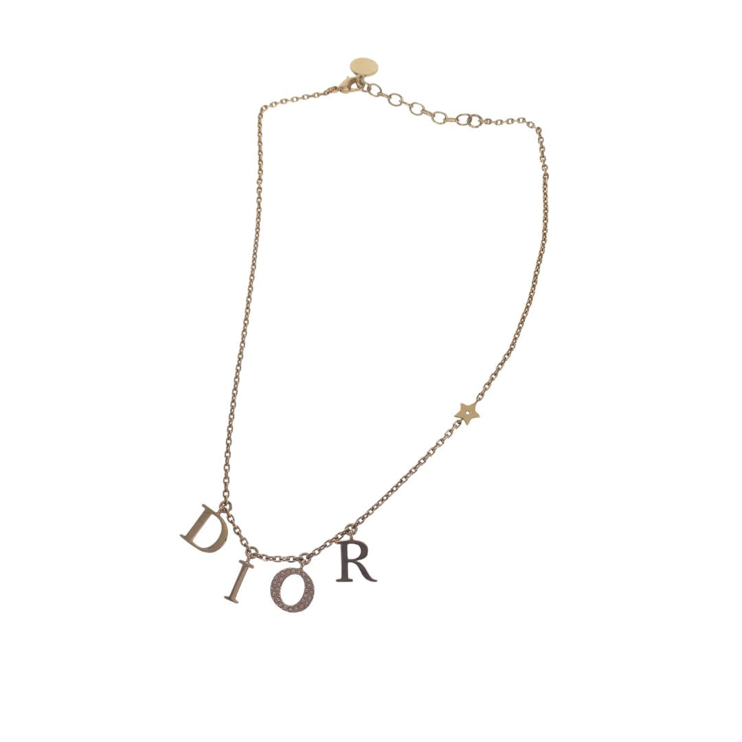 Dior Dio(r)evolution Necklace Gold Finish Metal and White Crystals RRP 520