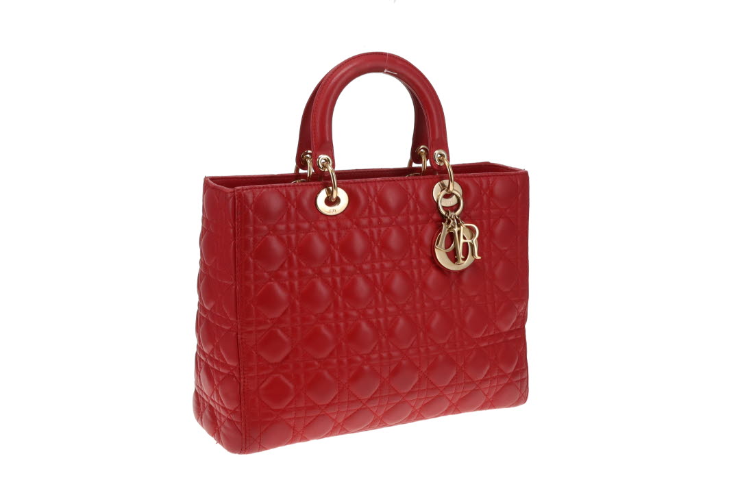 Dior Red Lambskin Large Lady Dior 2013