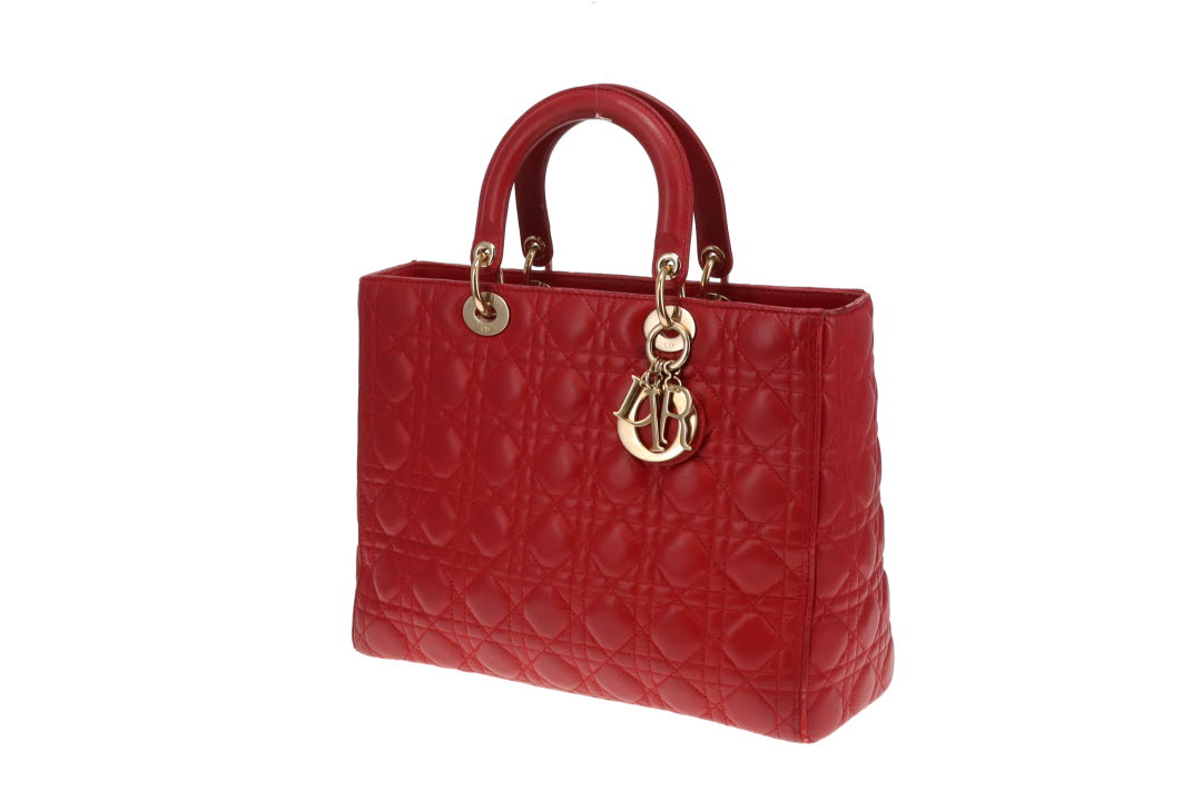 Dior Red Lambskin Large Lady Dior 2013