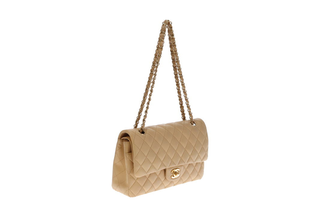 Chanel Beige Leather GHW Classic Medium Double Flap Bag 2012