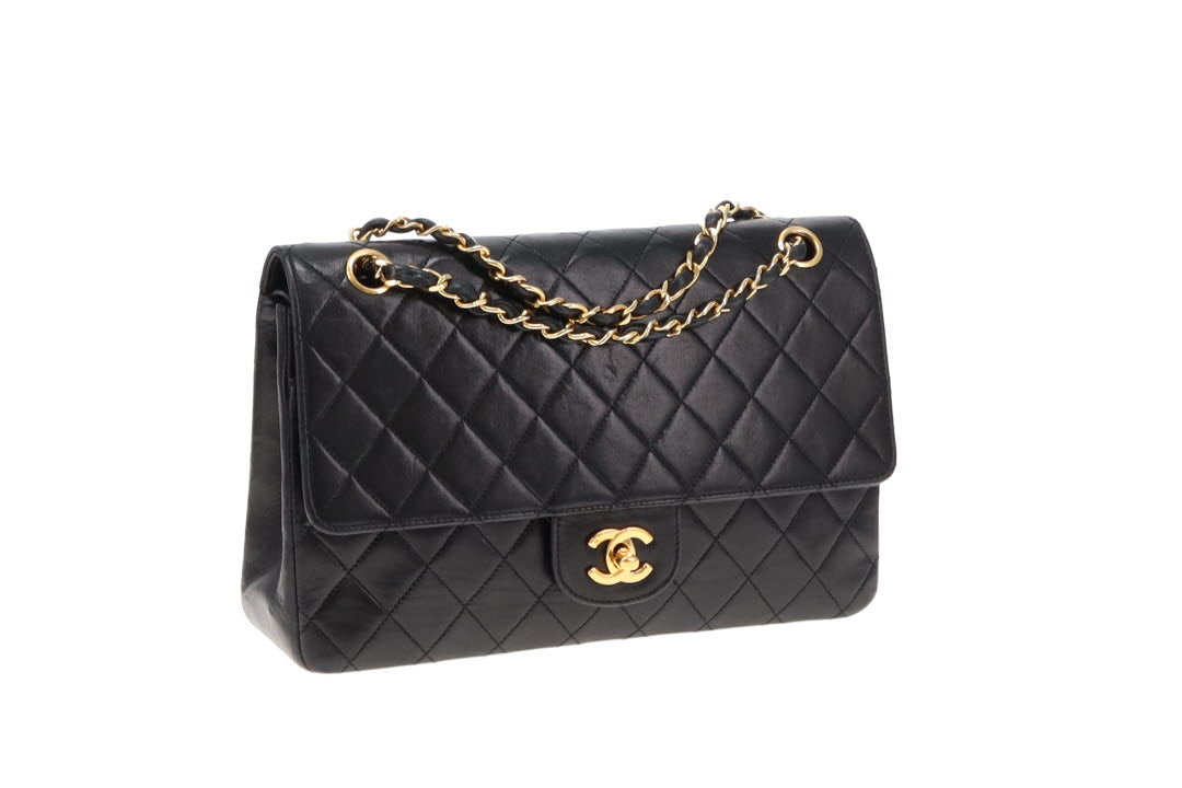 Chanel Black Lambskin Medium Vintage Classic Double Flap Bag 1986/88