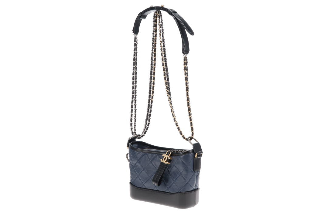 Chanel Gabrielle Hobo Small Aged Calfskin Black & Navy 2020