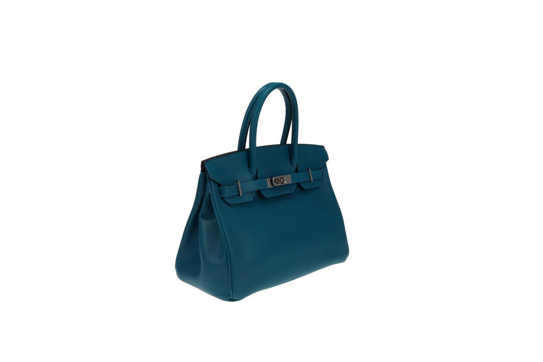 Hermes Bleu Izmir Tadelakt Leather Birkin 30 2018 (C no shape)